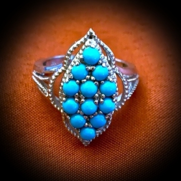 Vintage 1970's Look Turquoise Sterling Silver Ring - Picture 2 of 4